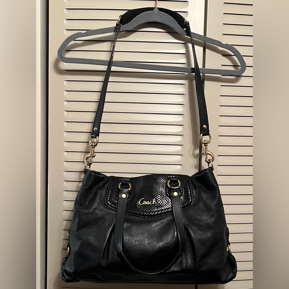 EUC Coach Ashley Python Embossed Detail Black Lea… - image 2